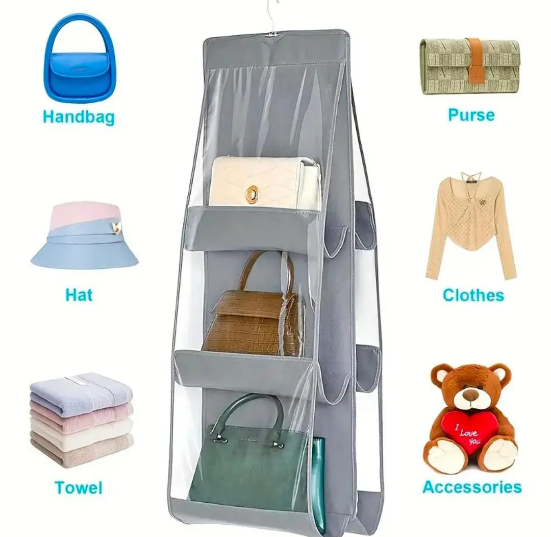 Six Pockets Hand Bags Organizer / Dust - Proof Space Saving Holder With Hanging Hook