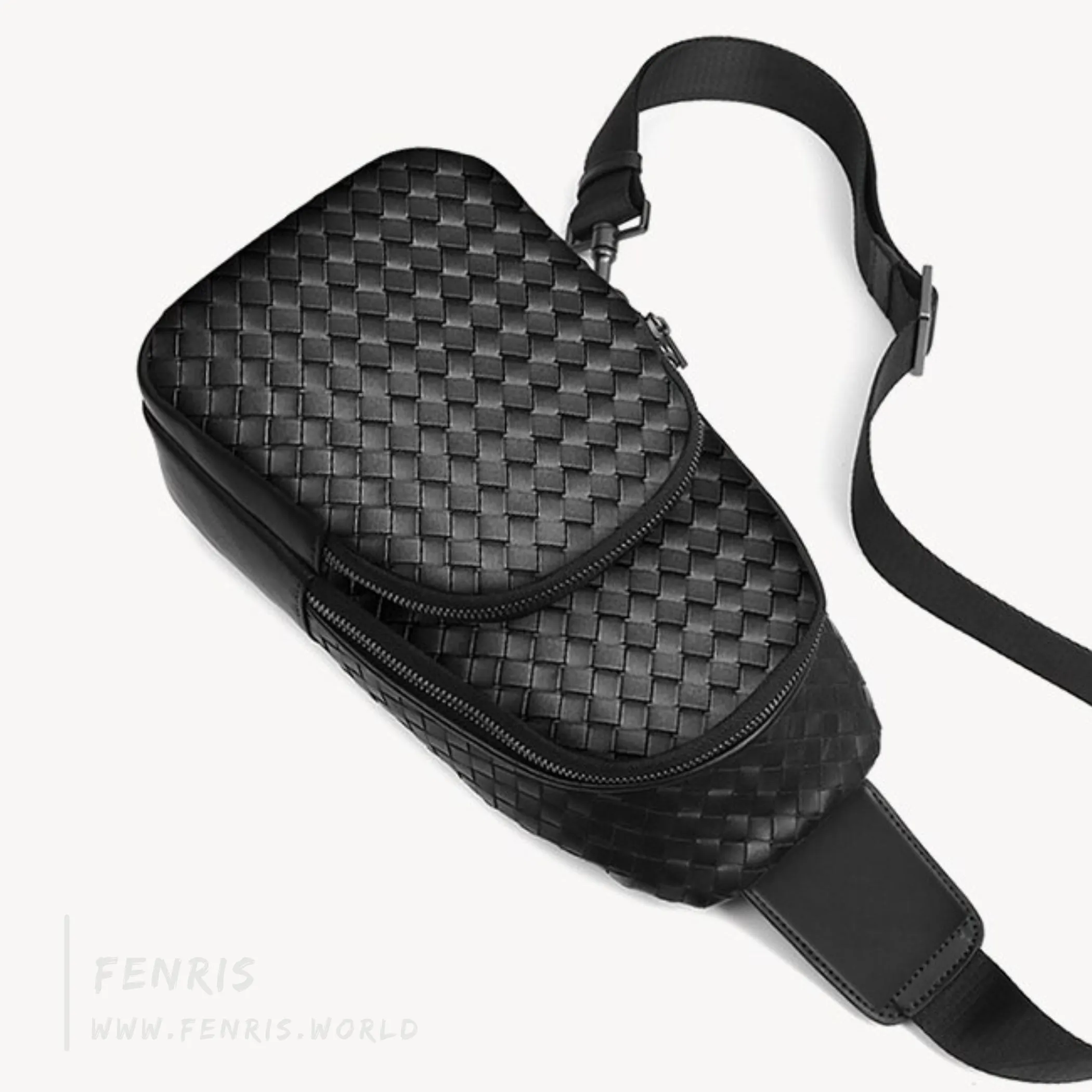 Sling Bag Black Woven Leather - Fenris