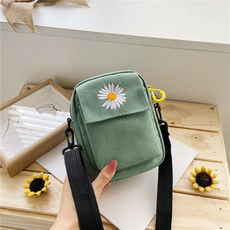 Small Daisy Canvas Small Bag Girl New Ins Japanese Messenger Bag Literary Student Shoulder Mobile Phone Bag