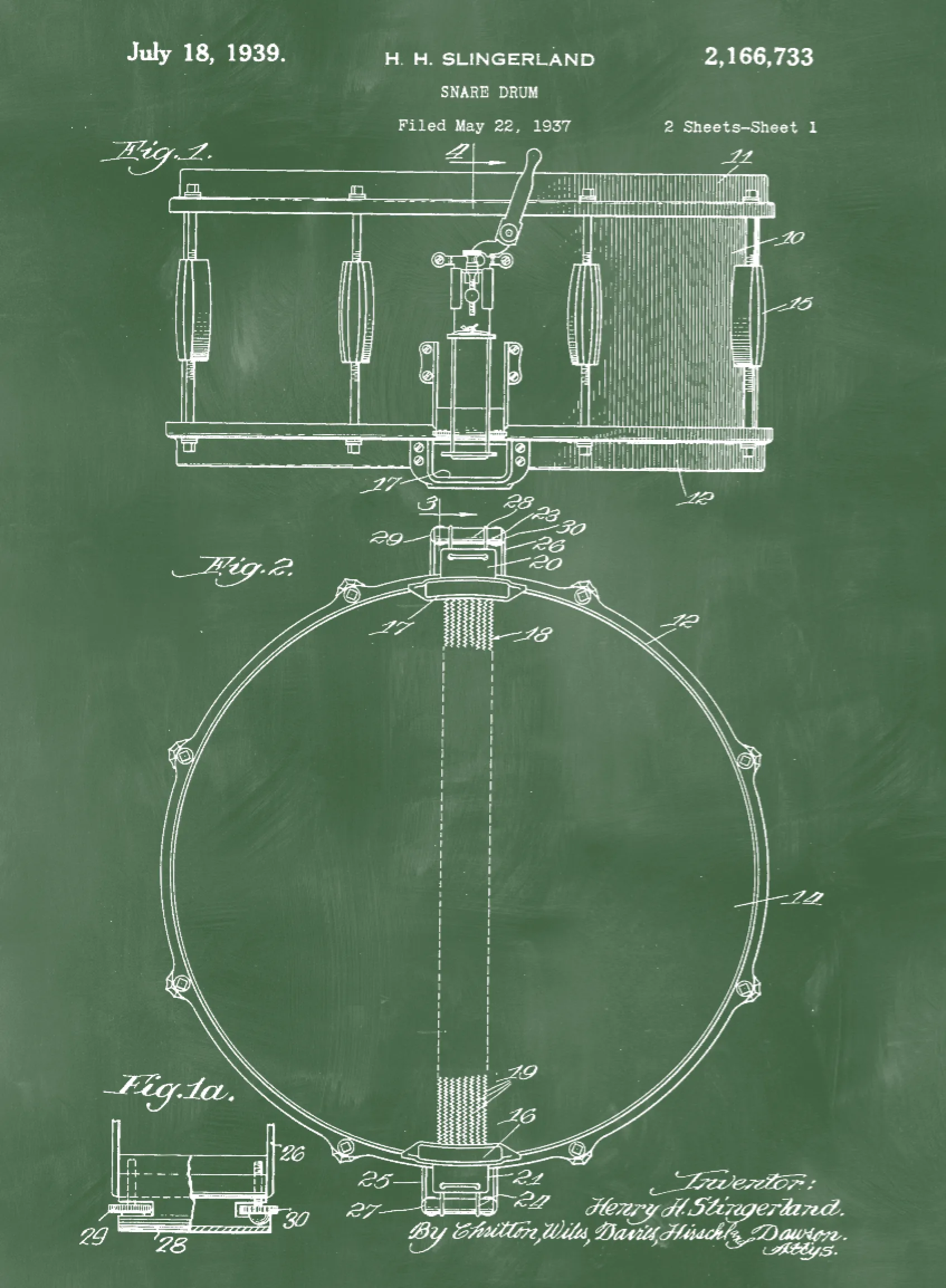 Snare Drum Patent Print Art on Canvas