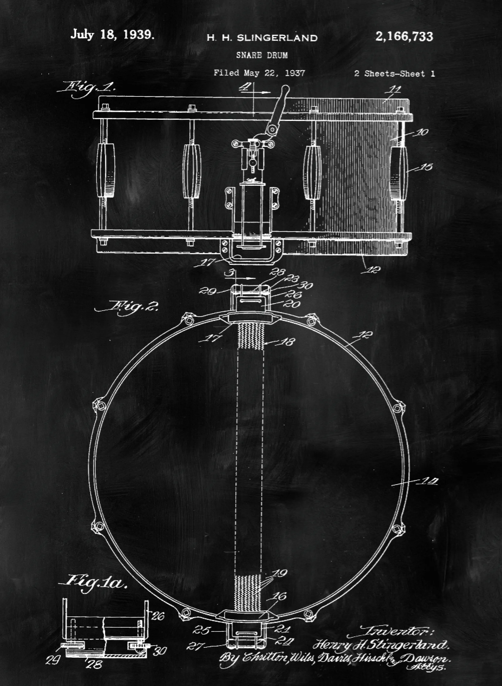 Snare Drum Patent Print Art on Canvas