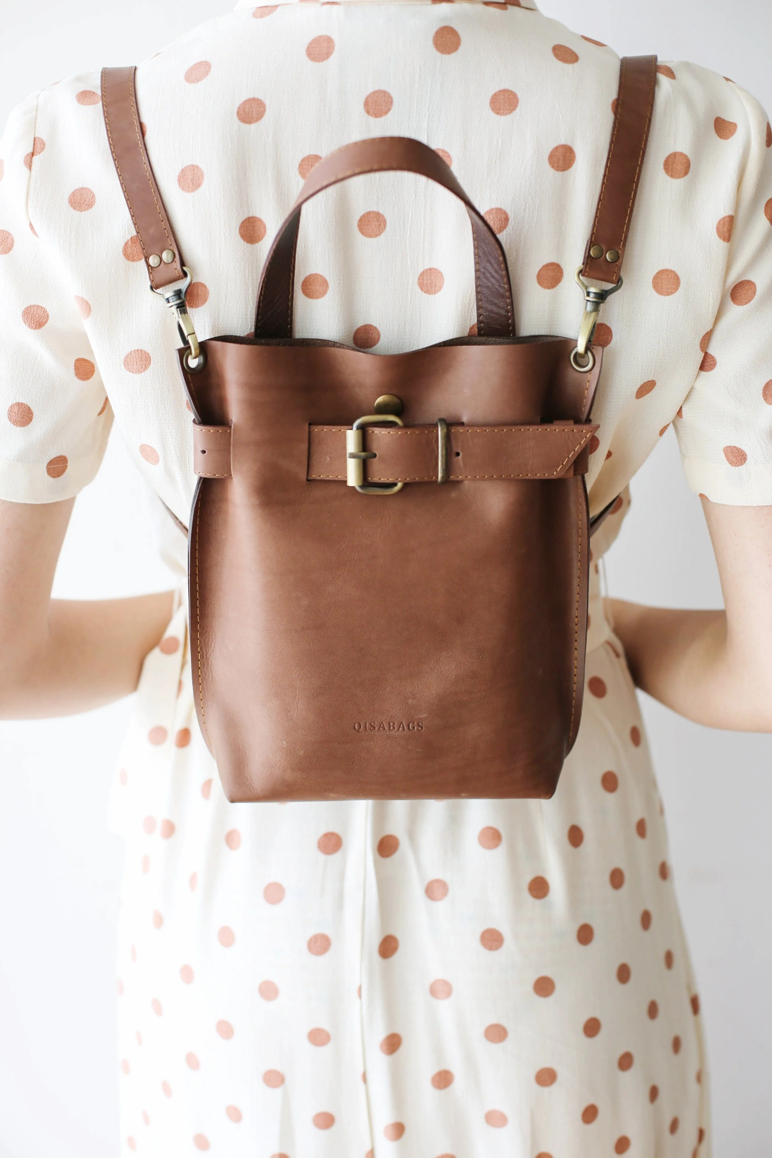 Taupe Mini Leather Backpack