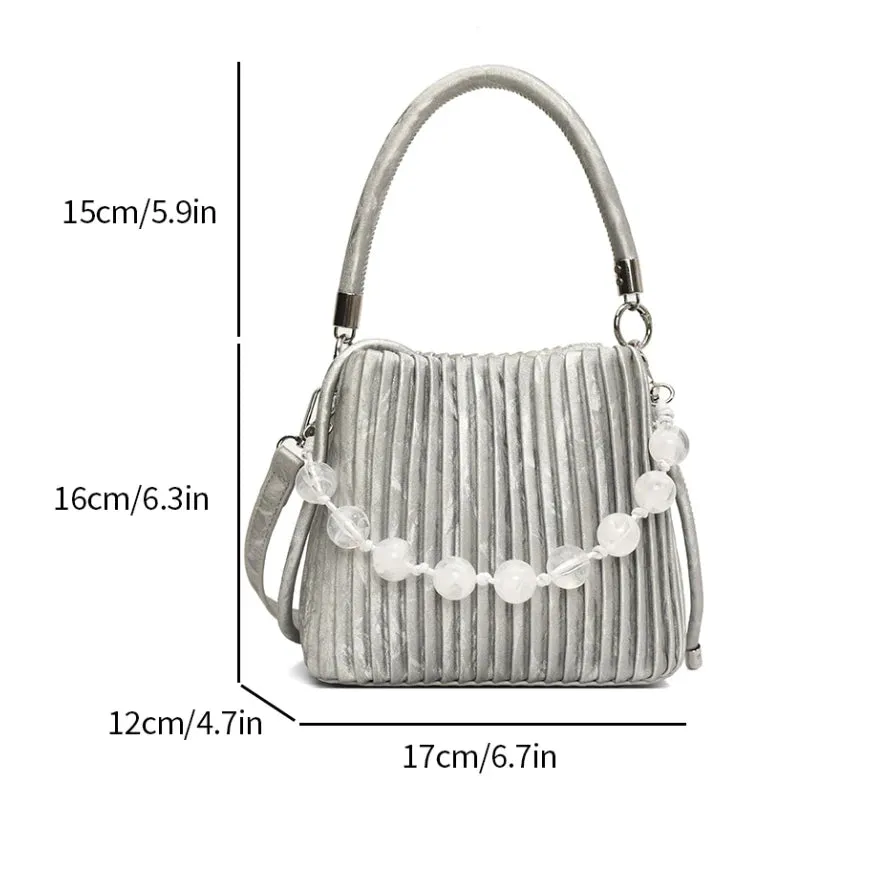 TAVIMART  -  Brand Design PU Leather Shoulder Bag Pleated Stripe Bucket Bag Ladies Crossbody Bag For Women Bag 2024 Handbag Silver Bag