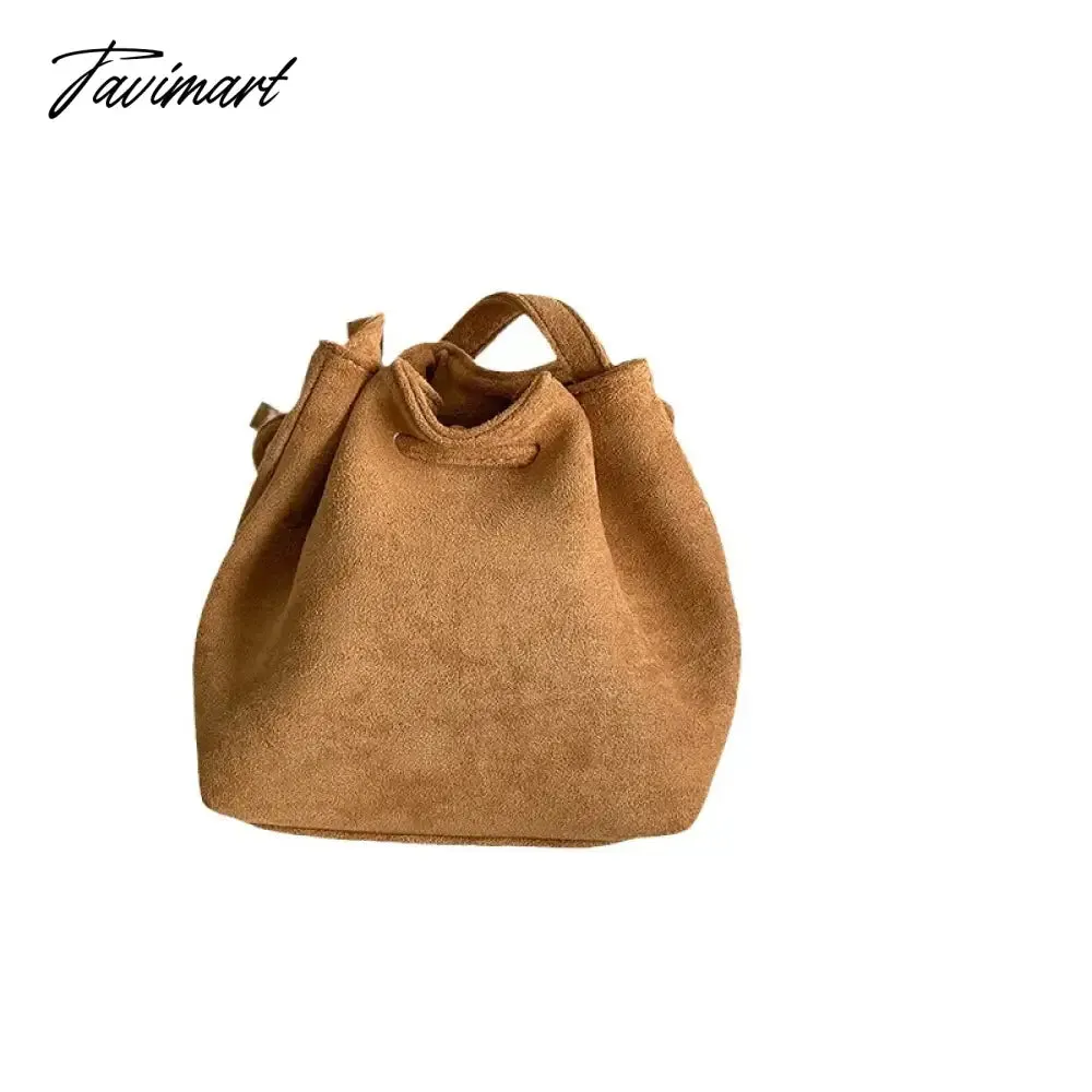 Tavimart Ins Suede Designer Luxury Bag Winter Retro Drawstring Crossbody Bucket Bags Long Strap Mini Cute Women's Shoulder Handbags