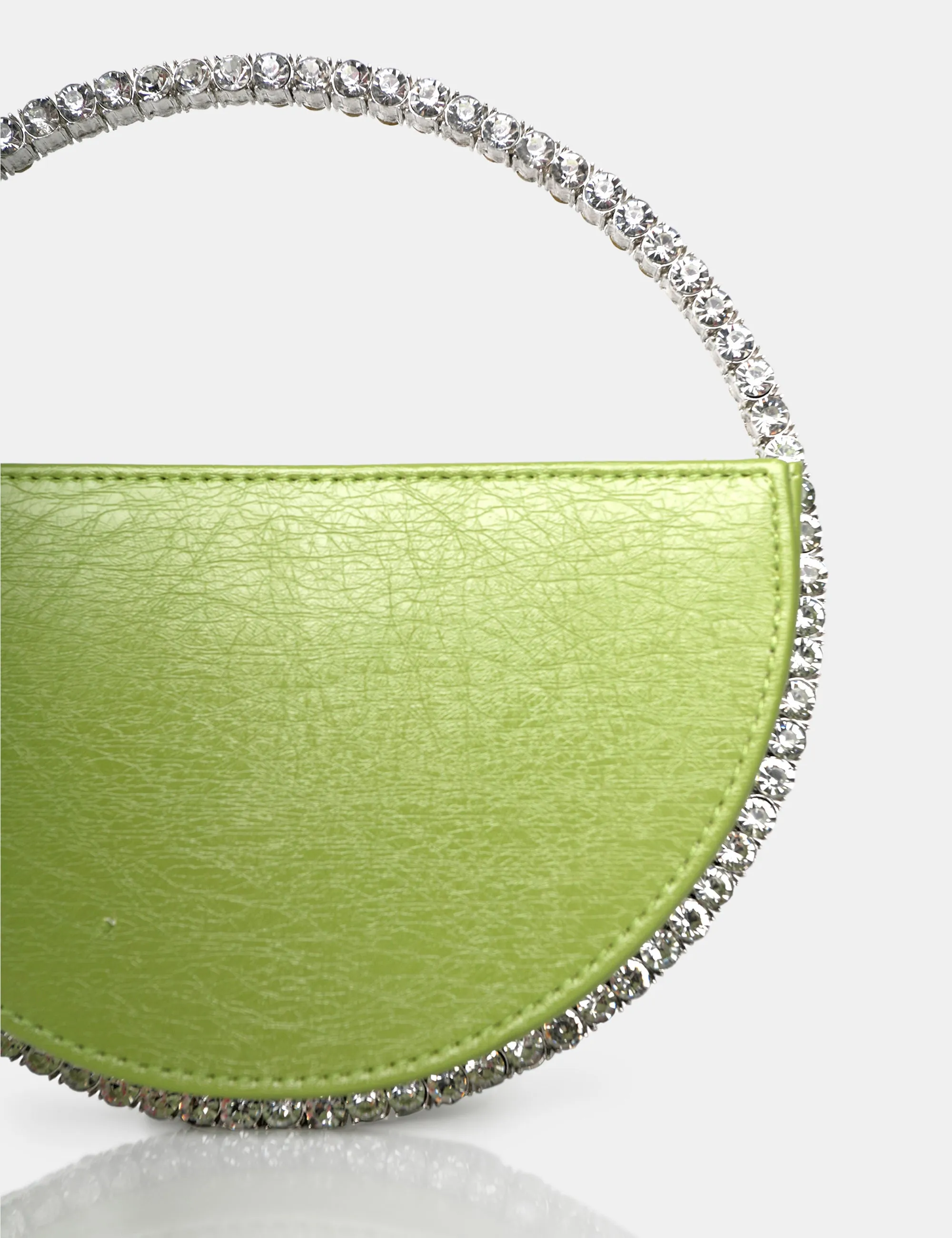 The Alessia Metallic Green Pu Circle Diamante Mini Grab Bag