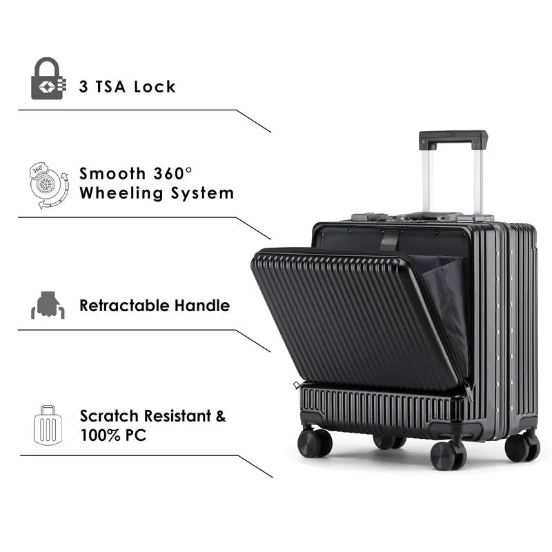 THE CLOWNFISH JetSetter Series Carry-On Luggage PolyCarbonate Hard Case Suitcase Eight Spinner Wheel 14 inch Laptop Trolley Bag with TSA Lock & USB Charging port- Grey (47 cm-18.5 inch)