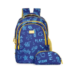 THE CLOWNFISH Scholastic Series Printed Polyester 30 L School Backpack with Pencil/Staionery Pouch School Bag Daypack Picnic Bag For School Going Boys & Girls Age 8-10 years (Blue - Yellow)