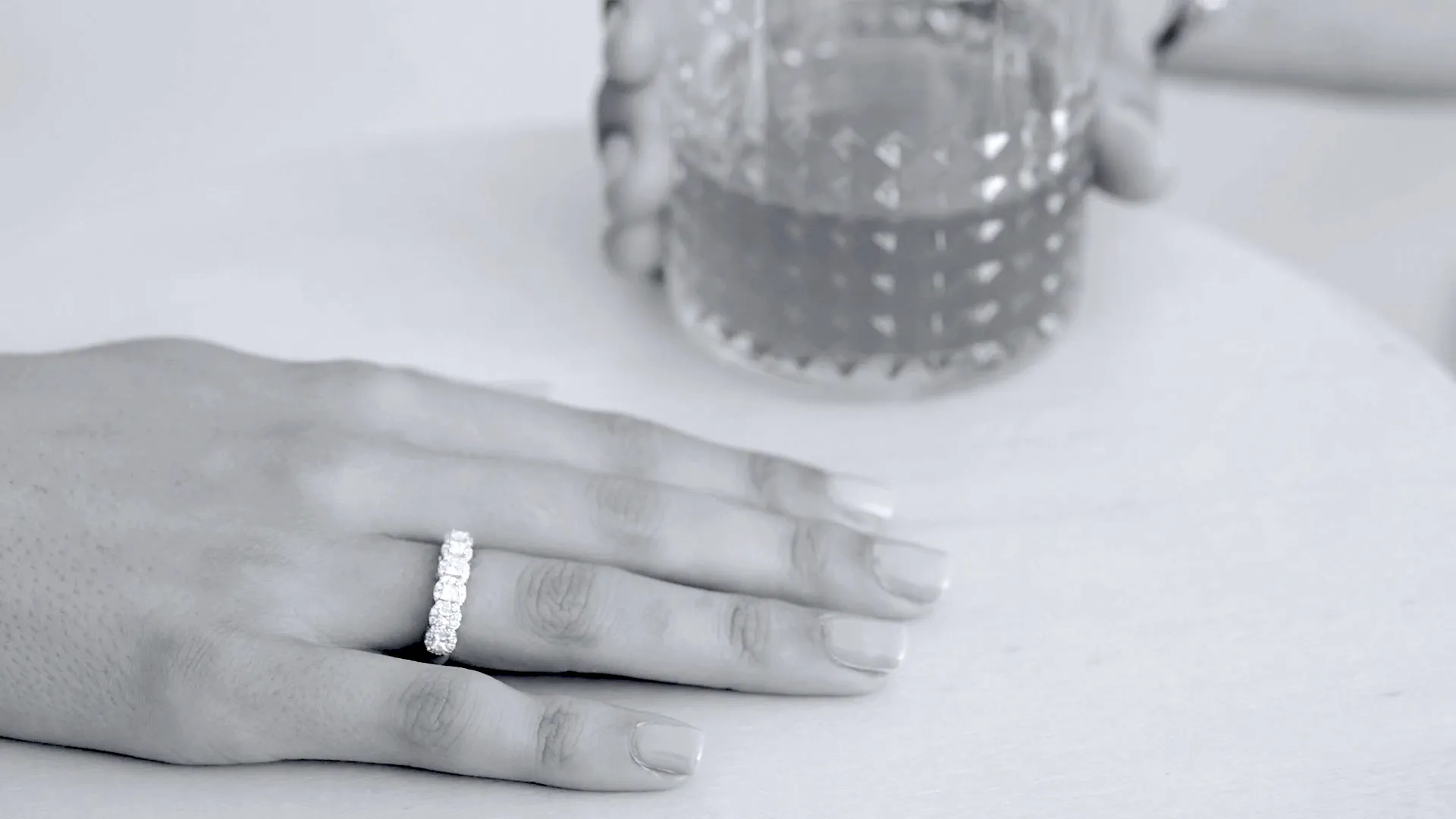 The Lab Grown Princess Diamond Halo Half Band Ring