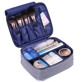 Travel Makeup Bag Large Cosmetic Bag Make up Case Organizer for Women and Girls (Blue Stripe)