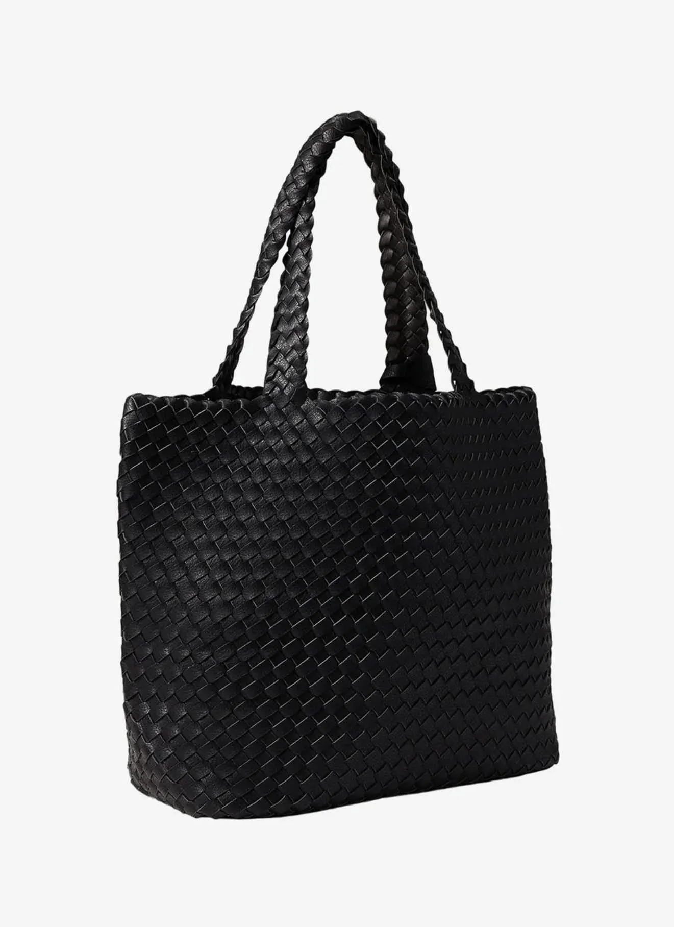 Vegan Woven Gun Metal/Blk Tote