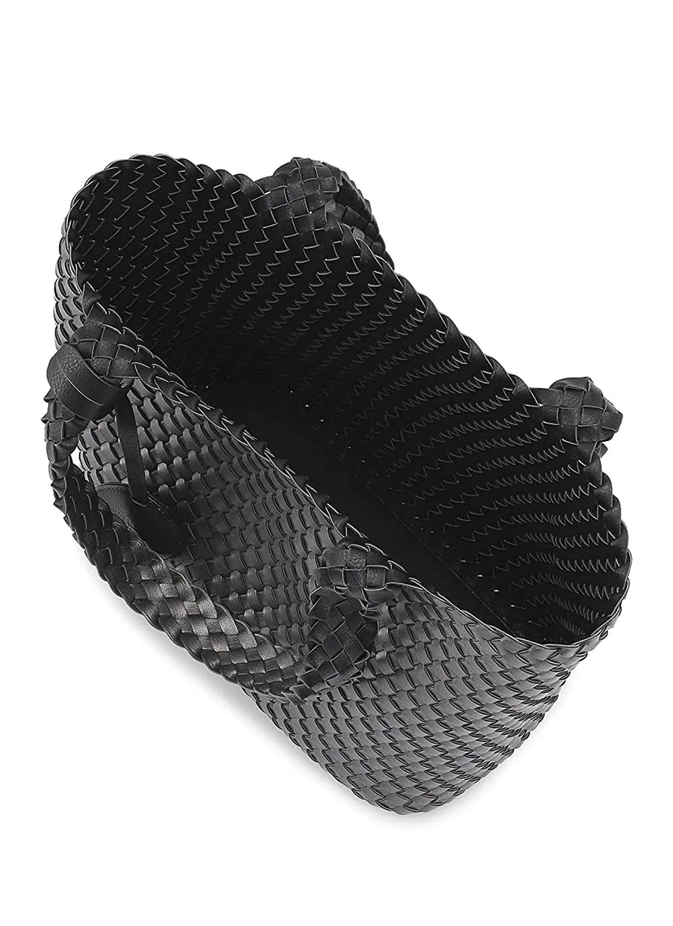 Vegan Woven Gun Metal/Blk Tote