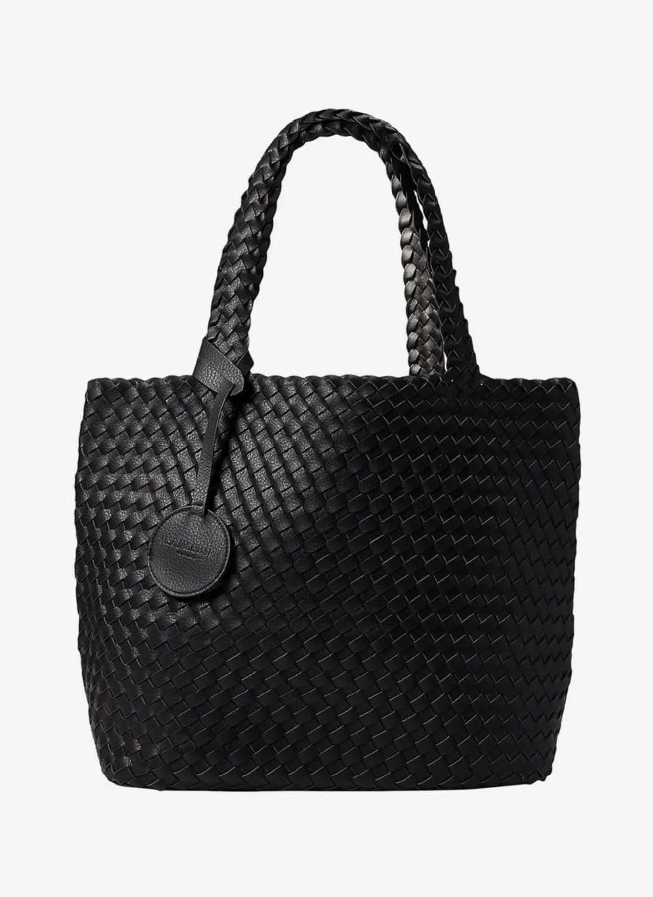 Vegan Woven Gun Metal/Blk Tote