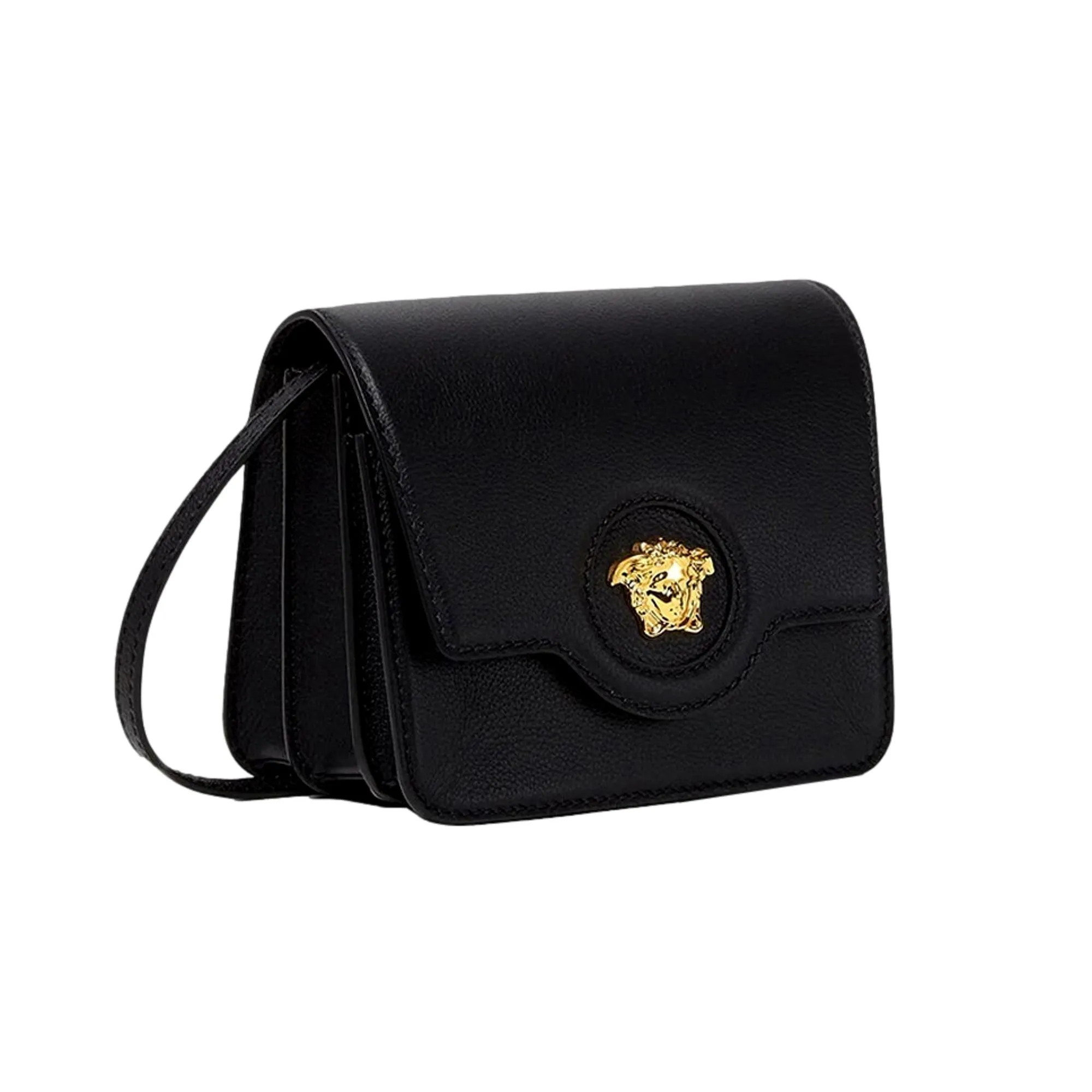 Versace La Medusa Black Pebbled Leather Crossbody Bag