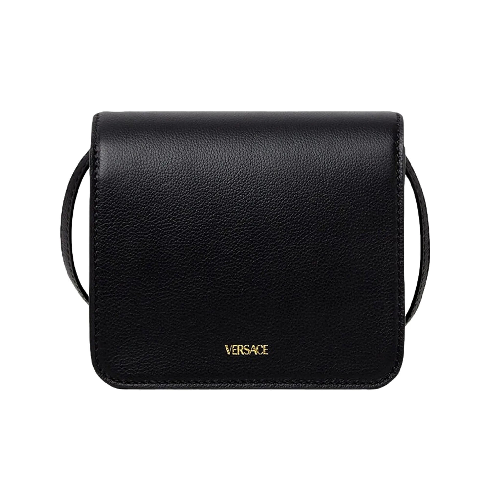 Versace La Medusa Black Pebbled Leather Crossbody Bag