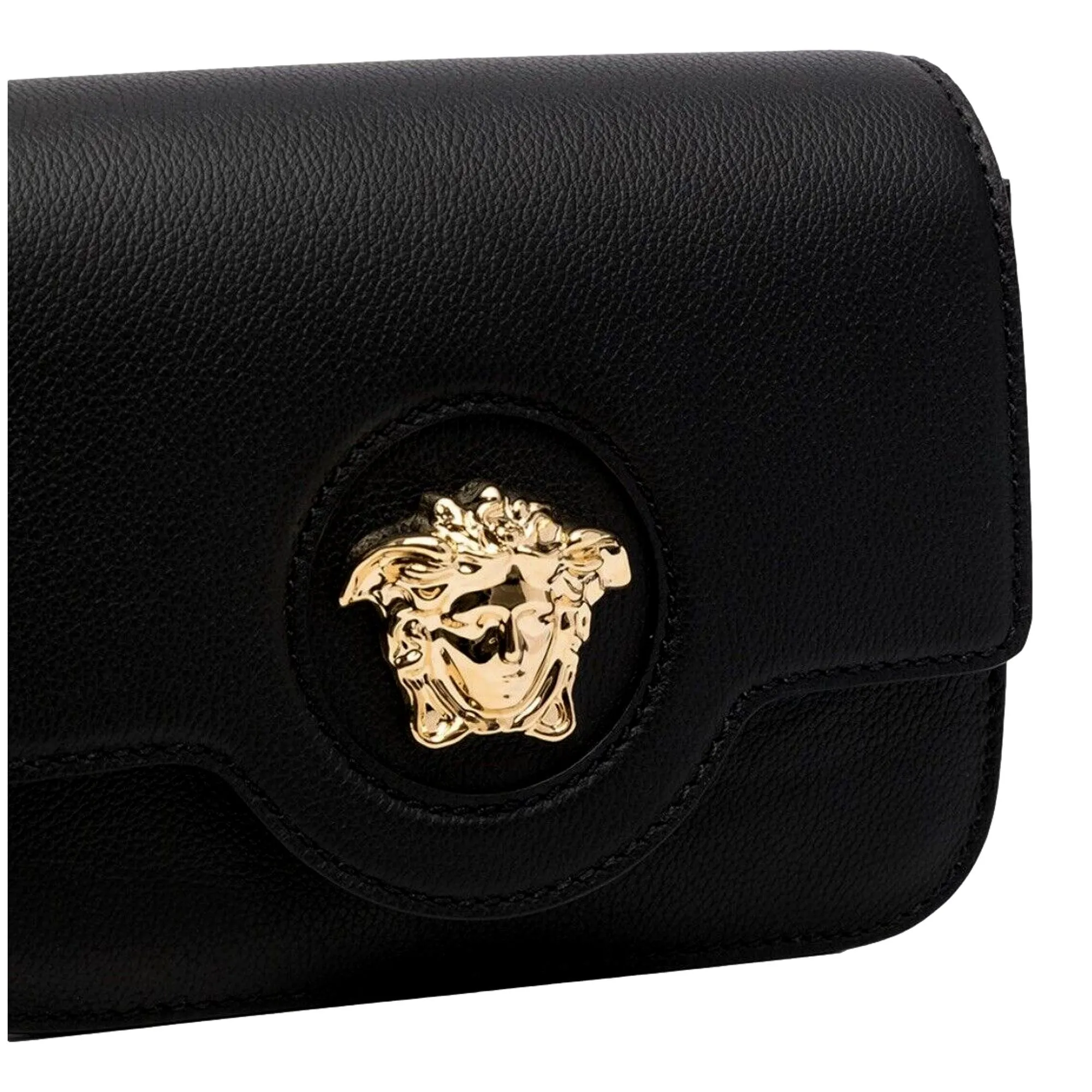 Versace La Medusa Black Pebbled Leather Crossbody Bag