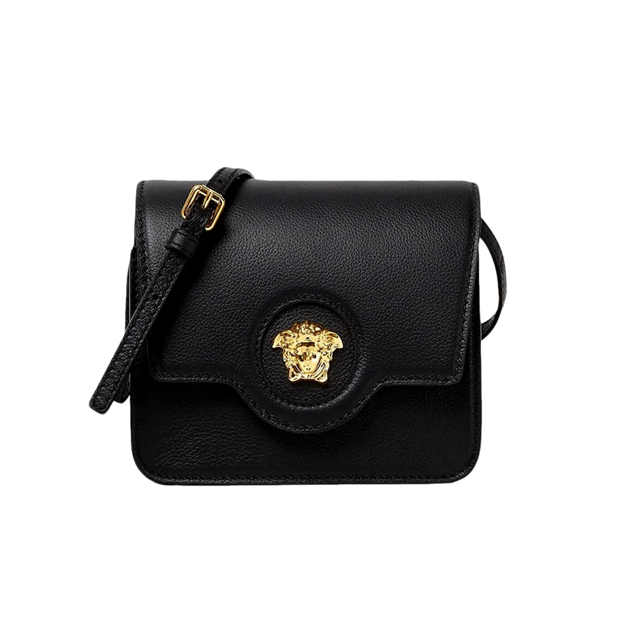 Versace La Medusa Black Pebbled Leather Crossbody Bag