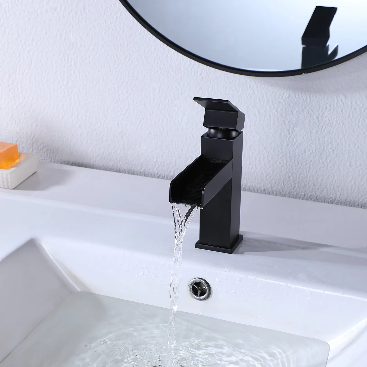 Waterfall Single Hole Bathroom Sink Faucet With Deck Plate RB0758