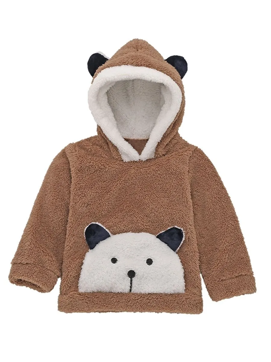 Winter Cute Infant Baby Panada Style Fleece-lining Hoodie 3-Color