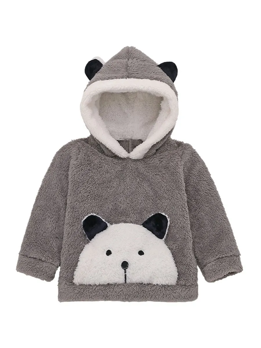 Winter Cute Infant Baby Panada Style Fleece-lining Hoodie 3-Color