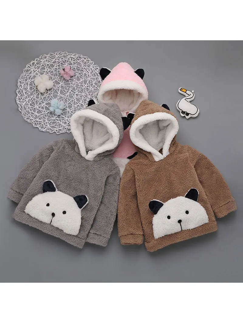 Winter Cute Infant Baby Panada Style Fleece-lining Hoodie 3-Color