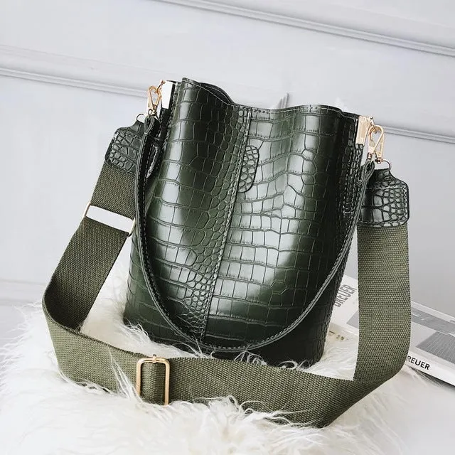 Women's Crocodile Vegan Bucket Leather Tote