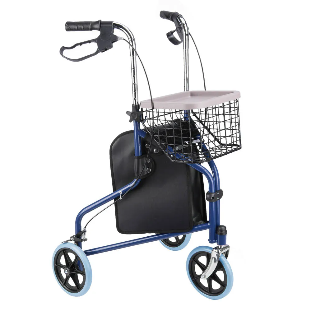 Yescom 3 Wheels Aluminum Rollator Walker w/ Brakes Basket & Bag