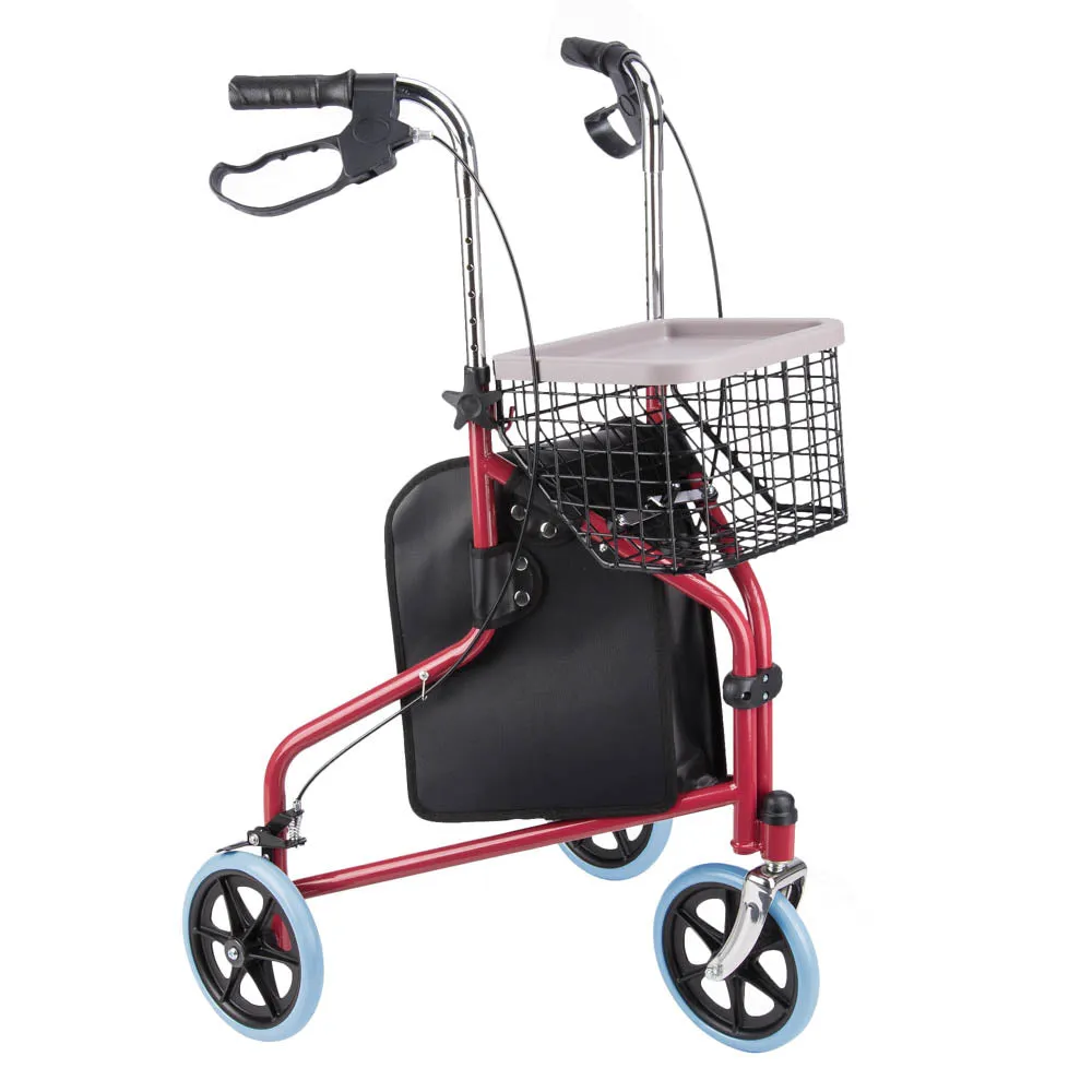 Yescom 3 Wheels Aluminum Rollator Walker w/ Brakes Basket & Bag