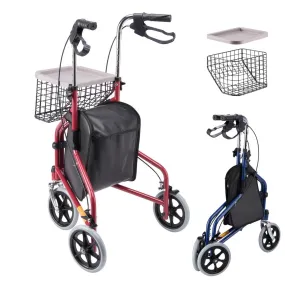 Yescom 3 Wheels Aluminum Rollator Walker w/ Brakes Basket & Bag