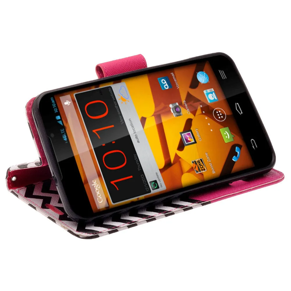 ZTE Max | N9520 | Boost Max Case, Wrist Strap Magnetic Flip Fold[Kickstand] Pu Leather Wallet Case with ID & Card Slots - Hot Pink Anchor